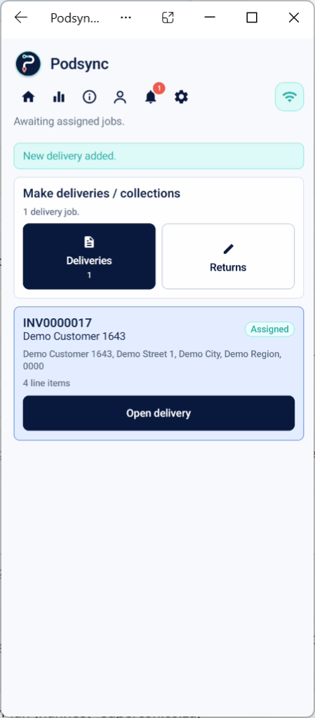 WMSync mobile app showing assigned warehouse work ready to open.